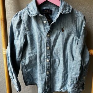 Girls 3t Polo by Ralph Lauren Light Blue Denim Button-Down Shirt